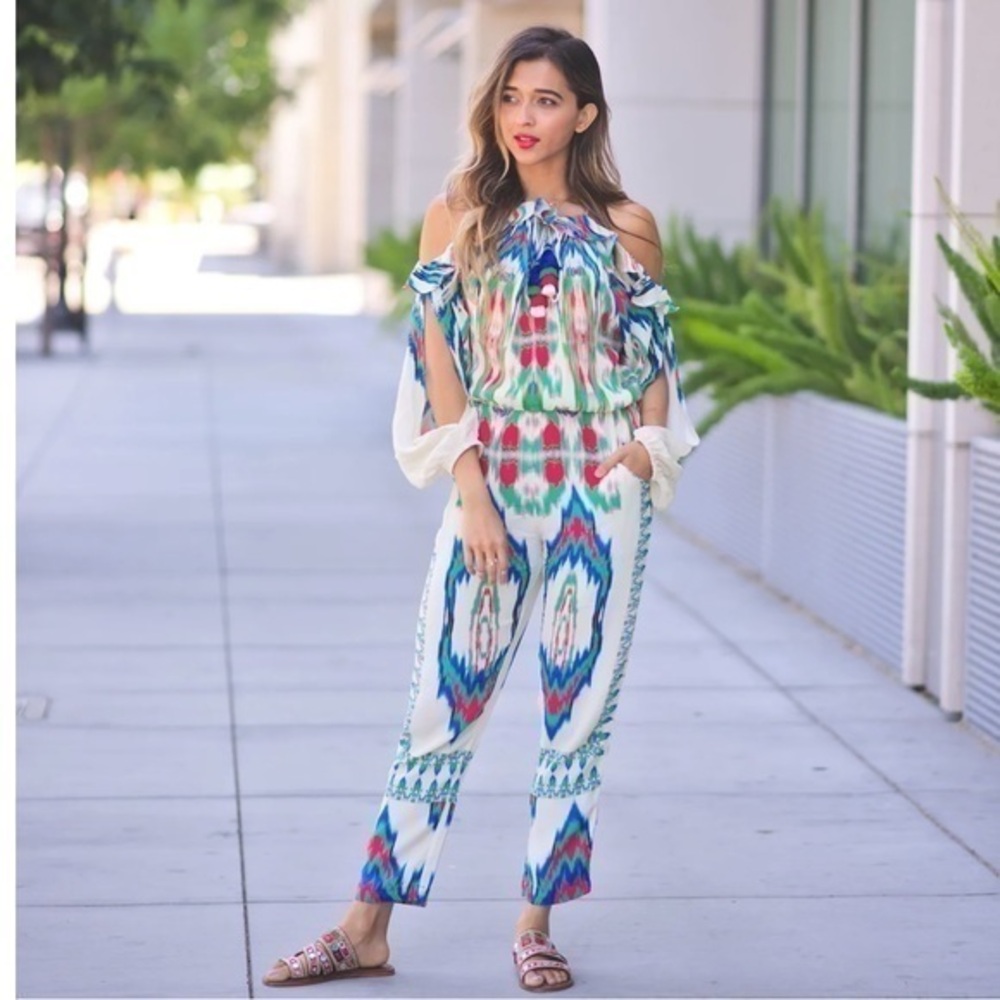 Hemant & Nandita flowy splash cut out sleeve jumpsuit romper XS